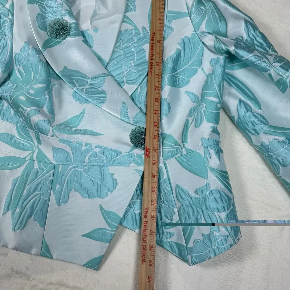 Lily & Taylor Couture Blue Jacquard Floral 2 Piece Skirt Suit Set Womens Size 14 - Picture 14 of 15